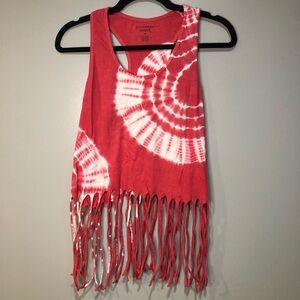 Simply Southern Pink and White Tie Dye Fringe Tank Top